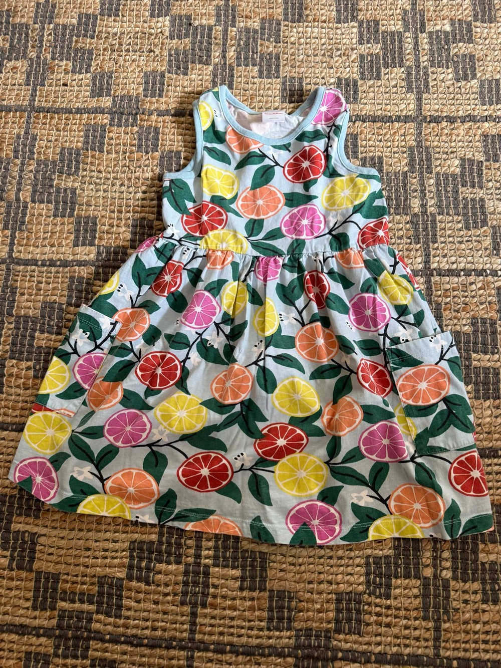 Hanna Andersson Sleeveless Citrus Print Dress size EU 120 Girls 6-7
